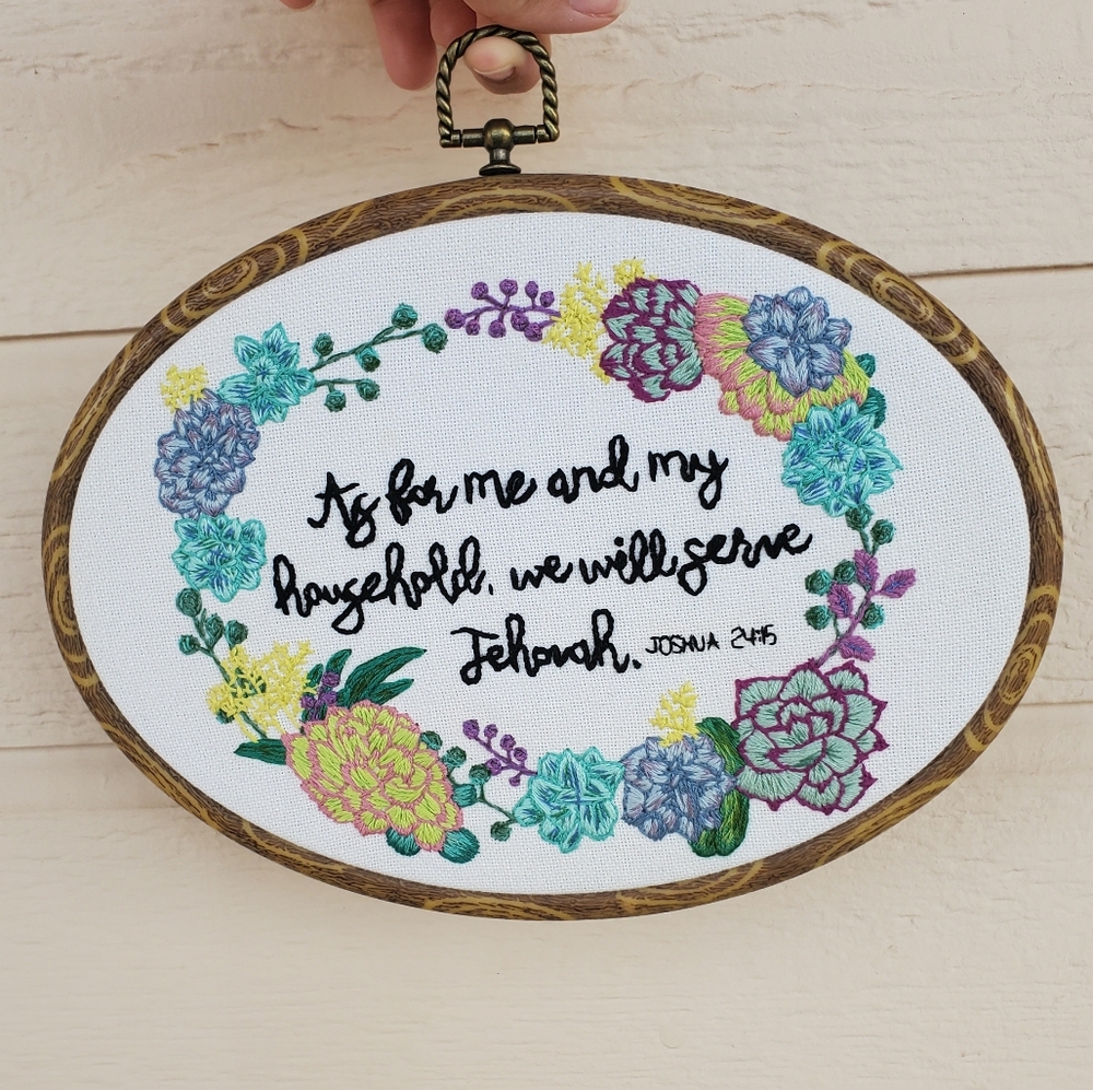 Floral Scripture Embroidered Hanging Wall Decor